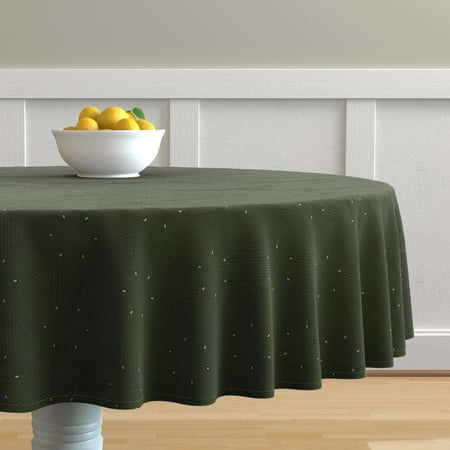 Round Tablecloth Modern Geometric Line Forest Green Triangle Cotton Sateen