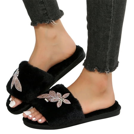 GHSOHS Slippers for Women Fashion Plush Rhinestone Flat Cotton Slippers Open Toe Indoor Outdoor Slide Sandals Comfort Shoes(41 Black)
GHSOHS Slippers for Women Fashion Plush Rhinestone Flat Cotton Slippers Open Toe Indoor Outdoor Slide Sandals Comfort Shoes(41 Black)