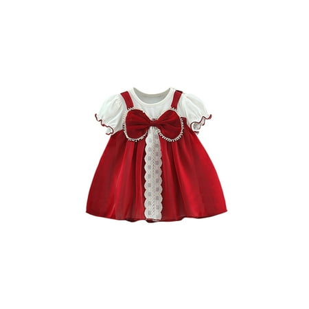 Ma&Baby Infant Baby Girl Dress Toddler Girls Lace Bowknot Dress Ruffles Hem Princess Party Wedding Dress