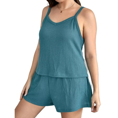 Solid V neck Short Sets Sleeveless Cadet Blue Plus Pajama Sets (Women s)
Solid V neck Short Sets Sleeveless Cadet Blue Plus Pajama Sets (Women s)