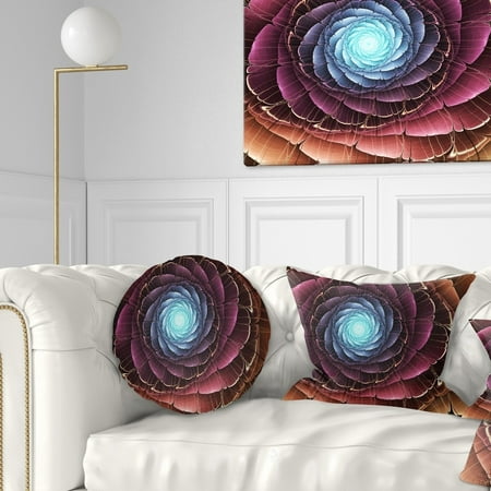 DESIGN ART Designart 'Fractal Flower Pink Brown Digital Art' Floral Throw Pillow 20 inches round Large
