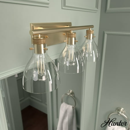 Hunter Van Nuys Alturas Gold with Clear Glass 3 Light Vanity Wall Light Fixture
