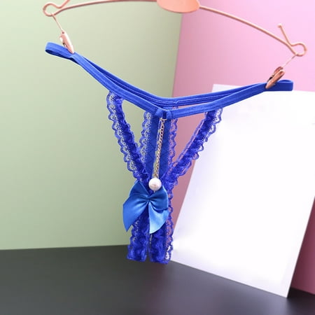 Mishuowoti Women Transparent Hot Open File Low Rise Lace Pearl Hollow Thong