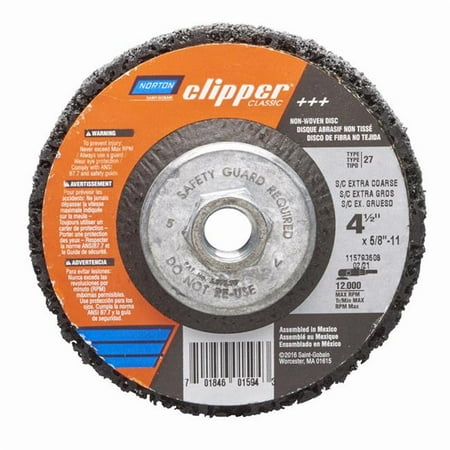 Norton 2019105 4.5 x 0.625 - 11 in. Rapid Strip Silicon Carbide Clipper Classic Disc
Norton 2019105 4.5 x 0.625 - 11 in. Rapid Strip Silicon Carbide Clipper Classic Disc