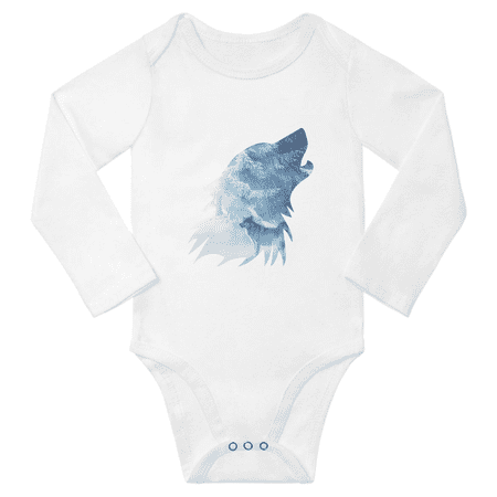 Wolf in the forest Funny Baby Long Sleeve Bodysuits (White 12-18M)