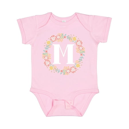 Inktastic Monogram Letter M Rose Floral Wreath Gift Gift Baby Girl Bodysuit