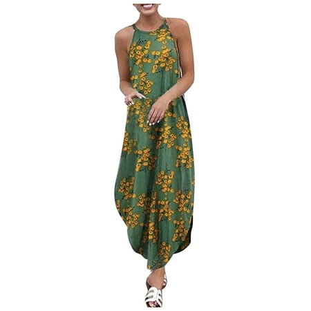 Fesfesfes Womens Dress Floral Print Halter Neck Summer Dress Loose Casual Sleeveless Dress for Women Ruffle Cut Hem Dovetail Camisole Boho Dress
Fesfesfes Womens Dress Floral Print Halter Neck Summer Dress Loose Casual Sleeveless Dress for Women Ruffle Cut Hem Dovetail Camisole Boho Dress