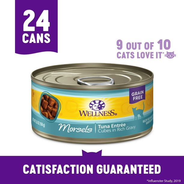 Wellness Complete Health Natural Grain Free Wet Canned Cat Food, Cubed Tuna Entree, 5.5-Ounce Can (Pack of 24)
