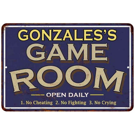 GONZALES'S Blue Game Room Personalized Sign Metal 8 x 12 Matte Finish Metal 108120002162