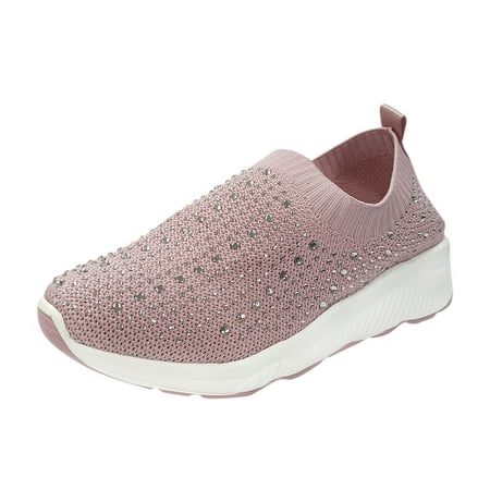 TOYFUNNY Womens Rhinestone Mesh Breathable Sneakers Running Shoes
