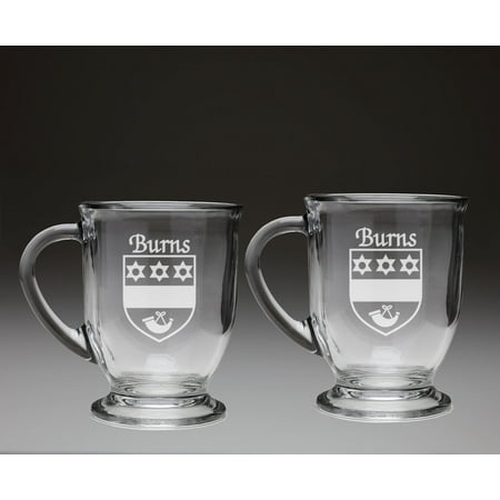 Burns Irish Coat of Arms Glass Coffee Mugs - Set of 2