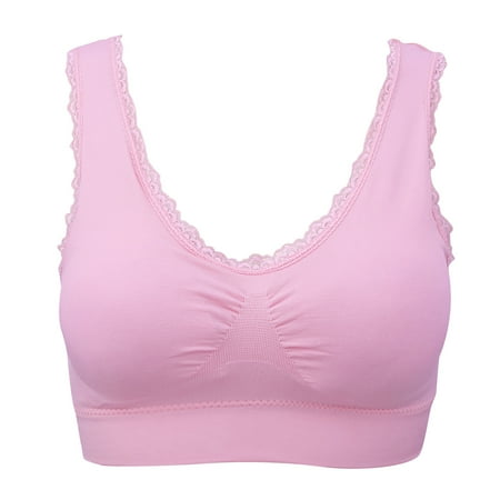 BIZIZA Women s Bra Everyday Lace Wireless Full Coverage Seamless Padded Bralette Pink S