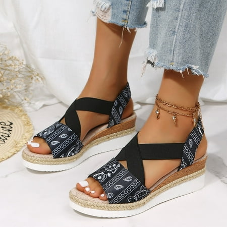 

Vedolay Summer Flat Sandals Women s Open Toe Ankle Strap Platform Casual Strappy Low Wedges Sandals Light Blue 6.5
