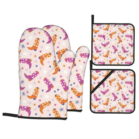 Oven Mitts and Pot Holders Sets 4 pcs - Cowgirl Boots Heat Resistant Silicone Oven Gloves with Non-Slip Silicone Surface and hot pads for kitchen Baking Cooking BBQ
Oven Mitts and Pot Holders Sets 4 pcs - Cowgirl Boots Heat Resistant Silicone Oven Gloves with Non-Slip Silicone Surface and hot pads for kitchen Baking Cooking BBQ