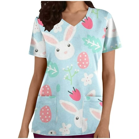 XFLWAM Easter Women s Scrub Tops Rabbits Eggs Print Short Sleeve Shirt V-Neck Casual Pockets Uniform Nursing Trendy Blouse Sky Blue XL
XFLWAM Easter Women s Scrub Tops Rabbits Eggs Print Short Sleeve Shirt V-Neck Casual Pockets Uniform Nursing Trendy Blouse Sky Blue XL