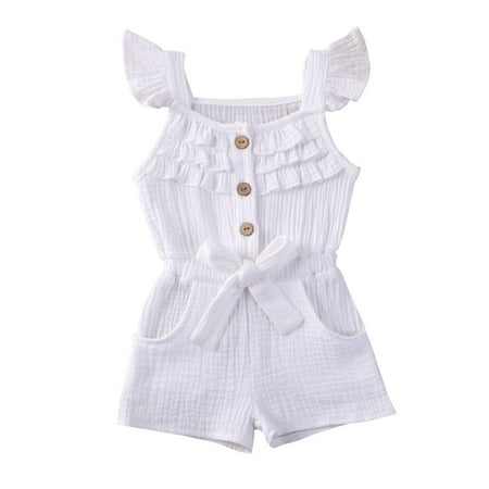IZhansean Toddler Baby Girls Sleeveless Romper Fly Sleeve Button Solid Jumpsuit Kids Summer One Piece Clothes White 6-12 Months
IZhansean Toddler Baby Girls Sleeveless Romper Fly Sleeve Button Solid Jumpsuit Kids Summer One Piece Clothes White 6-12 Months