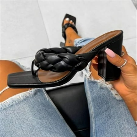 Sunvit Women s Heeled Sandals- Casual Sexy New Style Flip Flop Square Head Summer Slide Sandals #203 Black-7
Sunvit Women s Heeled Sandals- Casual Sexy New Style Flip Flop Square Head Summer Slide Sandals #203 Black-7