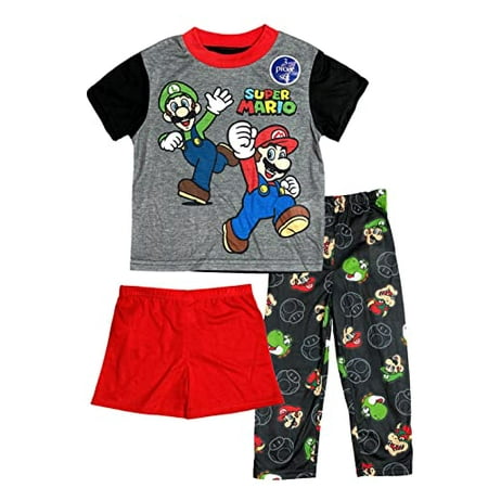 Super Mario Brothers Boys 3-Piece Pajama Set size 6 Grey/Black
