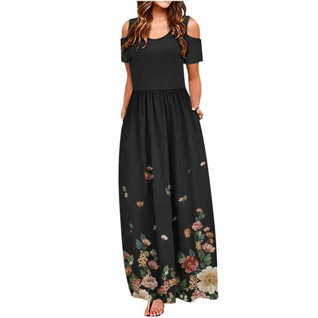 Summer Dress for Women Boho Floral Printed Off Shoulder Short Sleeve Crew Neck Loose Swing Long Dress with Pockets
Summer Dress for Women Boho Floral Printed Off Shoulder Short Sleeve Crew Neck Loose Swing Long Dress with Pockets