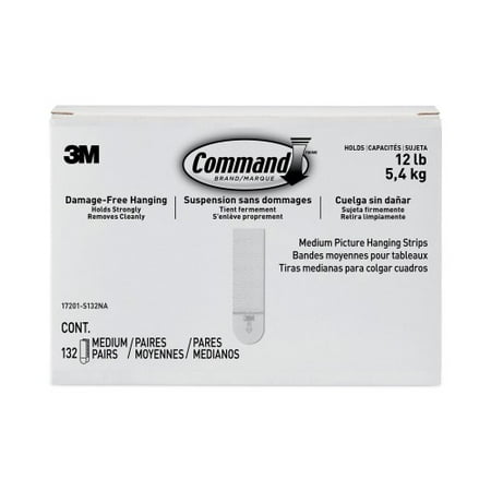 Command Picture Hanging Strips Value Pack Medium Removable Holds Up to 12 lbs 0.75 x 2.75 White 132 Pairs/Pack (17201S132NA)
Command Picture Hanging Strips Value Pack Medium Removable Holds Up to 12 lbs 0.75 x 2.75 White 132 Pairs/Pack (17201S132NA)