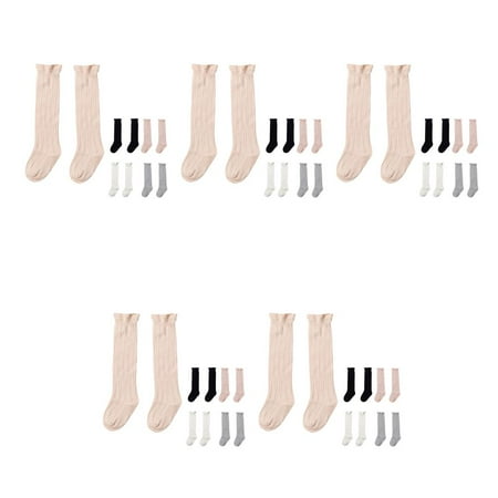 5pcs Autumn Winter Cotton Baby Socks Lace Baby Girls Socks Newborn Knee High Long Socks - Khaki - M