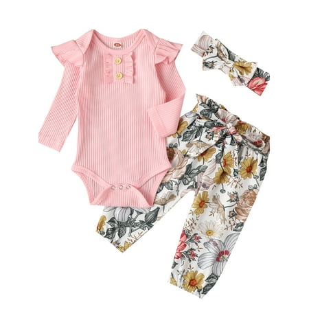 Dooleck Baby Girls Pit Strip Outfit Ruffle Long Sleeve With Buttons Newborn Floral Print Pants Headbands Outfits 
Dooleck Baby Girls Pit Strip Outfit Ruffle Long Sleeve With Buttons Newborn Floral Print Pants Headbands Outfits