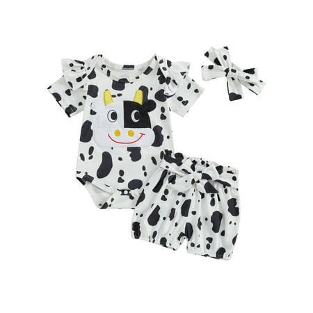Qtinghua Newborn Infant Baby Girls Summer Clothes Cow Embroidery Short Sleeve Romper with Belted Shorts and Headband Outfits Black 3-6 Months
Qtinghua Newborn Infant Baby Girls Summer Clothes Cow Embroidery Short Sleeve Romper with Belted Shorts and Headband Outfits Black 3-6 Months