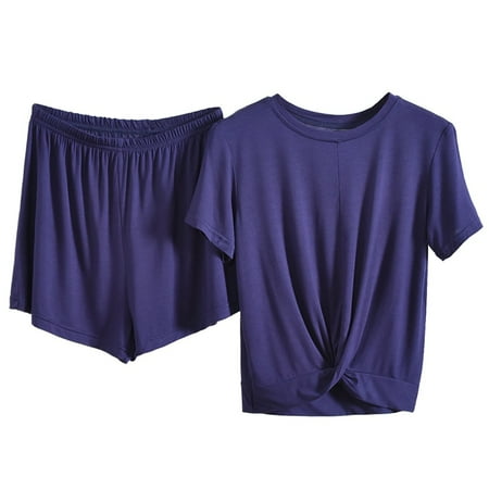 Women Cotton Pajama Sets Joggers Loungewear Sleepwear PJ Sets Short Sleeve Tops and Shorts Casual Home Wear Blue L
Women Cotton Pajama Sets Joggers Loungewear Sleepwear PJ Sets Short Sleeve Tops and Shorts Casual Home Wear Blue L