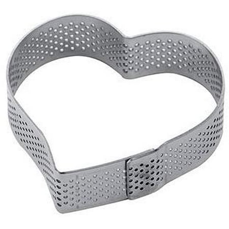 Pavoni XF14 Perforated Indented-Heart-Shape Stainless Steel Tart Ring 2-7/16 Inch x 2-7/8 Inch x 3/4 Inch High