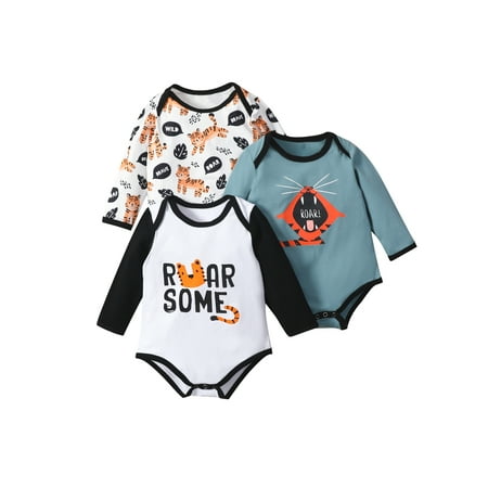 WenaZao Baby Girls 3 Pack Rompers Long Sleeve Jumpsuits