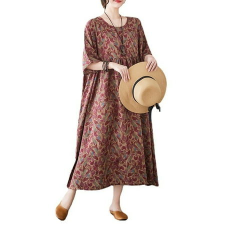Andoer Women Summer Loose Dress Vintage Printed with Pockets Short Sleeves Round Neck Drop Shoulder Casual Holiday Dress Burgundy
Andoer Women Summer Loose Dress Vintage Printed with Pockets Short Sleeves Round Neck Drop Shoulder Casual Holiday Dress Burgundy