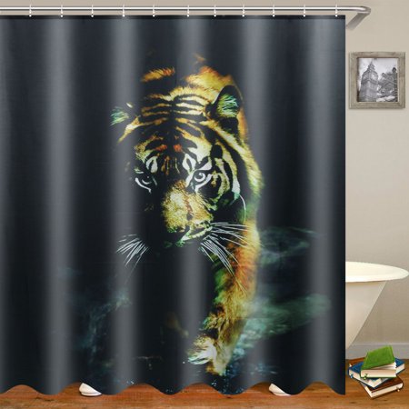 71X71" Tiger Shower Curtain Waterproof + 12 Hooks Home Decor Gift Bathroom Set