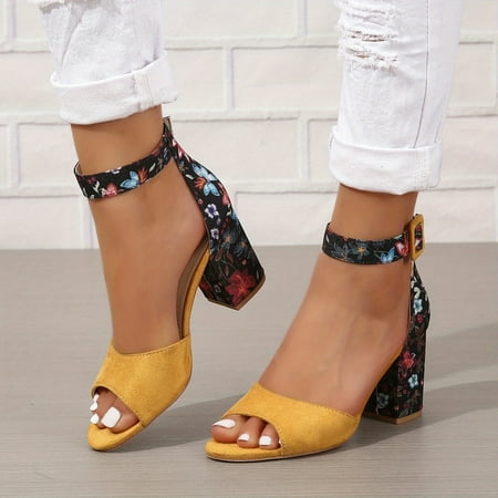Women s Chunky Heeled Sandals Peep Toe Floral Print Ankle Strap High Heels Canvas Sandals
Women s Chunky Heeled Sandals Peep Toe Floral Print Ankle Strap High Heels Canvas Sandals