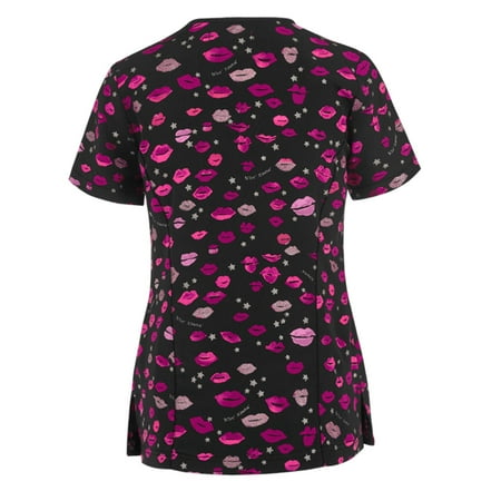 Cakiesky Womens Scrubs Comfort V-Neck Printed Nurses Tops Red XL