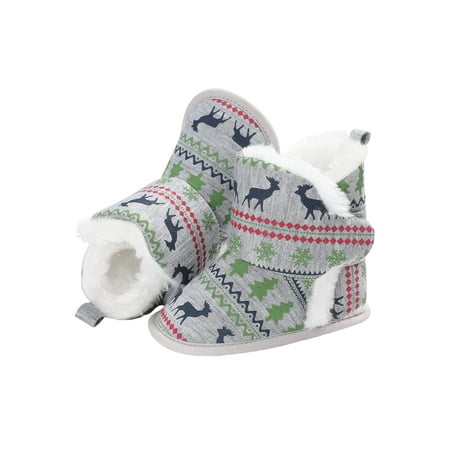 Arvbitana Baby Christmas Snow Boots Anti-Slip Sole Warm Fur Lined Booties
