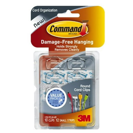 Command 17017CLR-VP Round Cord Clip 10 Clips Clear 10 Clips