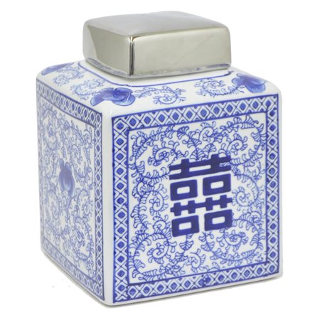 Benzara 57741 Striking Blue White Jar