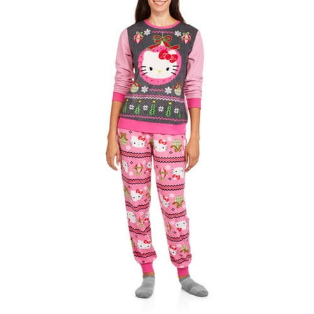 Hello Kitty Women's License Pajama Ugly Sweater Fashion 2 Piece Sleepwear Set