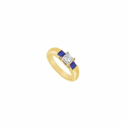 Three Stone Diamond & Sapphire Ring 14K Yellow Gold, 0.25 CT - Size 4.5