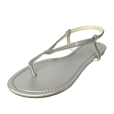 

Leisure Roman Style Women S Rhinestones Summer Non Slip Elastic Band Flat Beach Open Toe Breathable Sandals Shoes