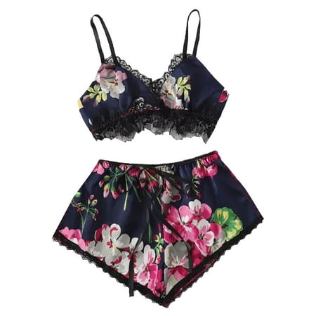 Lingerie for Women Floral Sexy Satin Pajama Sets Lace Trim Cami and Shorts Two Piece Straps Bralette and Panty Sleepwear
Lingerie for Women Floral Sexy Satin Pajama Sets Lace Trim Cami and Shorts Two Piece Straps Bralette and Panty Sleepwear