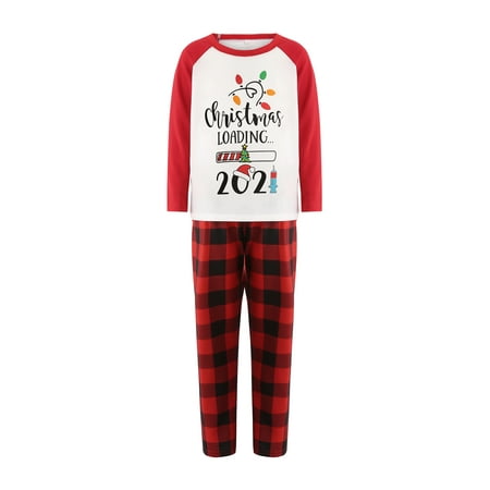Ehfomius Christmas Letter Raglan Tops and Plaid Trousers Parent-Child Pajamas