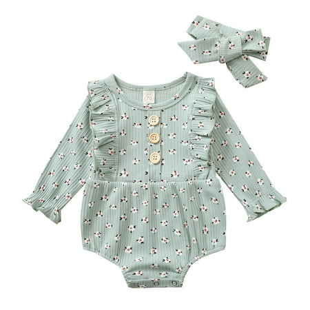 RPVATI Baby Girls Ruffle Bodysuit Floral Printed Bodysuits Infant Long-Sleeve Cotton with Headband Summer Romper
RPVATI Baby Girls Ruffle Bodysuit Floral Printed Bodysuits Infant Long-Sleeve Cotton with Headband Summer Romper