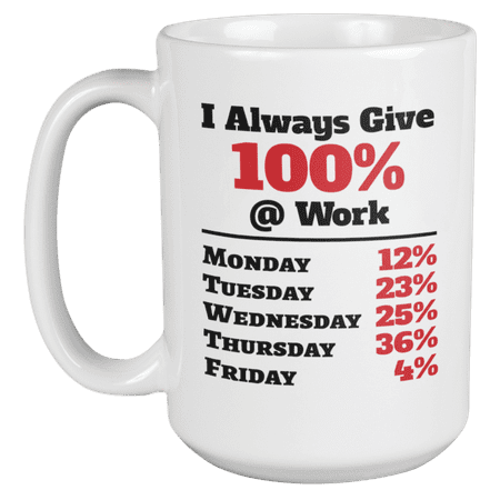 I Always Give 100% at Work Coffee & Tea Mug for Coworker & Boss Lady (15oz)