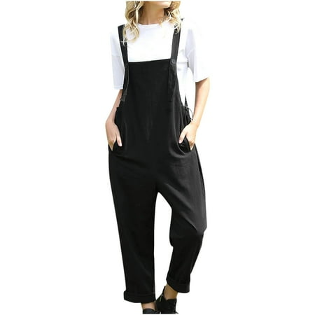 Loose Solid Color Jumpsuits for Women Summer Pockets Long Wide Leg Bib Overalls Rompers
Loose Solid Color Jumpsuits for Women Summer Pockets Long Wide Leg Bib Overalls Rompers