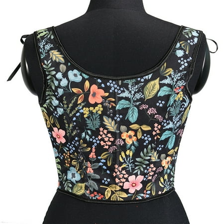 LINMOUA Womens Sexy Bustier Corset Top Lace-up Floral Print Tops