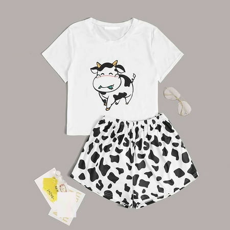 Fashion Sexy Sleepwear Cow Printed Temptation Tops Suit Nightdress Cool