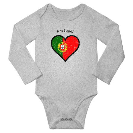 Portugal Flag Heart Love Baby Long Sleeve Bodysuit (Gray 12 Months)