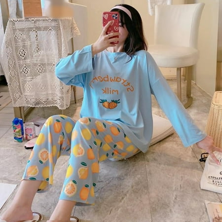Topwoner Ladies Casual Loose Cotton Homewear Cute Strawberry Pajamas Long Sleeve 2-Piece Set
Topwoner Ladies Casual Loose Cotton Homewear Cute Strawberry Pajamas Long Sleeve 2-Piece Set