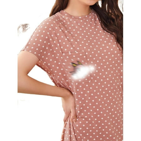 

Cute Polka Dot Round Neck Sleepshirts Sleeveless Dusty Pink Womens Nightgowns & Sleepshirts (Women s)